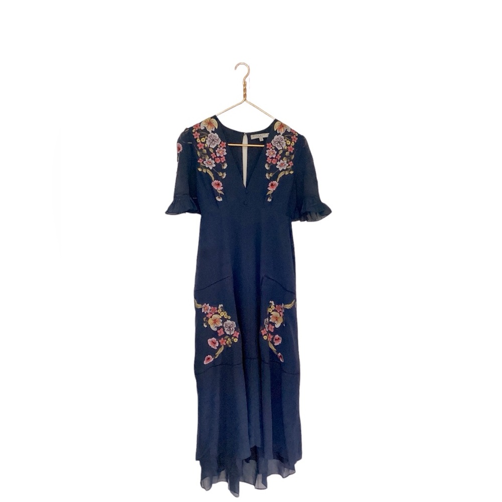 Hope & Ivy Maternity Navy Blue Floral  Short Sleeve Maxi Boho Dress Size 10
